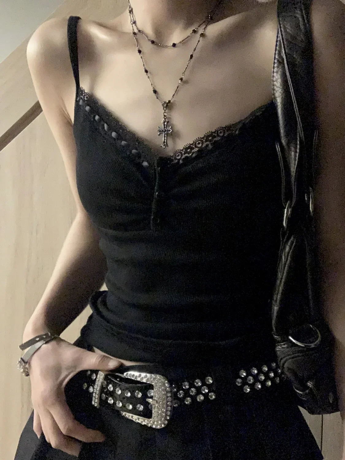 Black Lace Trim Tank Top – Y2K Gothic Coquette Punk Grunge Crop Top From Kawaii Stop