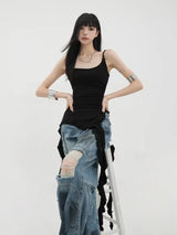 Black Asymmetrical Ruffle Tank Top – Y2K Grunge Punk Camisole From Kawaii Stop