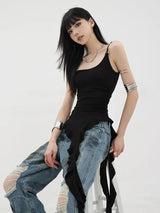 Black Asymmetrical Ruffle Tank Top – Y2K Grunge Punk Camisole From Kawaii Stop