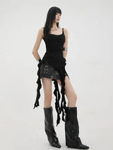 Black Asymmetrical Ruffle Tank Top – Y2K Grunge Punk Camisole From Kawaii Stop