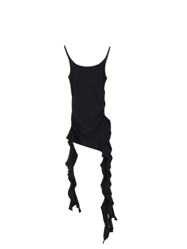 Black Asymmetrical Ruffle Tank Top – Y2K Grunge Punk Camisole From Kawaii Stop