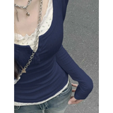 Layered Lace Trim Top – Y2K Harajuku Slim Fit Tee From Kawaii Stop