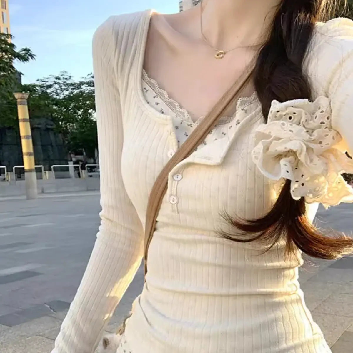 Layered Lace Trim Top – Y2K Harajuku Slim Fit Tee From Kawaii Stop