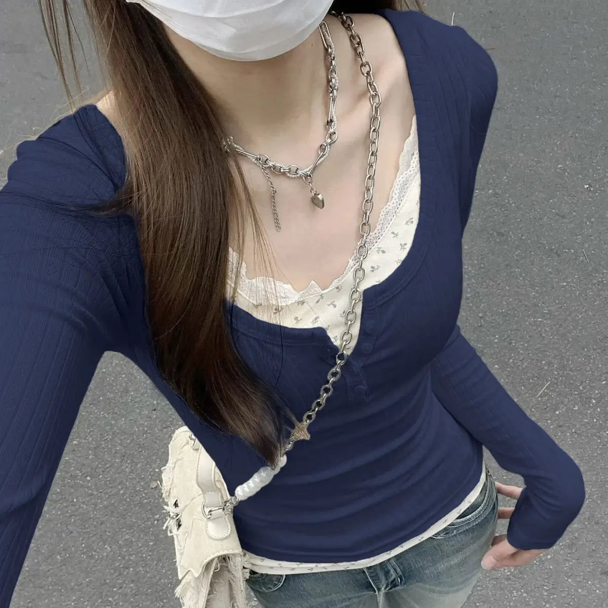 Layered Lace Trim Top – Y2K Harajuku Slim Fit Tee From Kawaii Stop