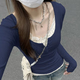 Layered Lace Trim Top – Y2K Harajuku Slim Fit Tee From Kawaii Stop