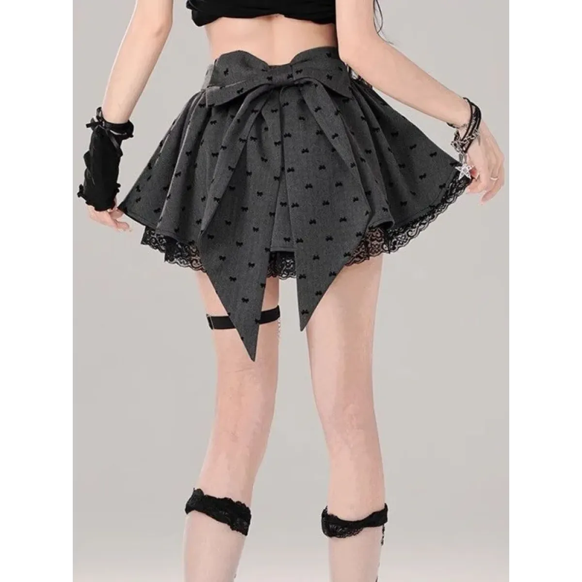 Bow Pleated Mini Skirt – Y2K Lolita Lace Cutecore from Kawaii Stop