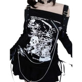 Gothic Punk Off-Shoulder Top – Y2K Skull Print Tee From Kawaii Stop