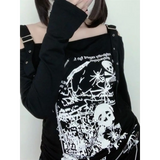 Gothic Punk Off-Shoulder Top – Y2K Skull Print Tee From Kawaii Stop