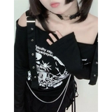 Gothic Punk Off-Shoulder Top – Y2K Skull Print Tee From Kawaii Stop
