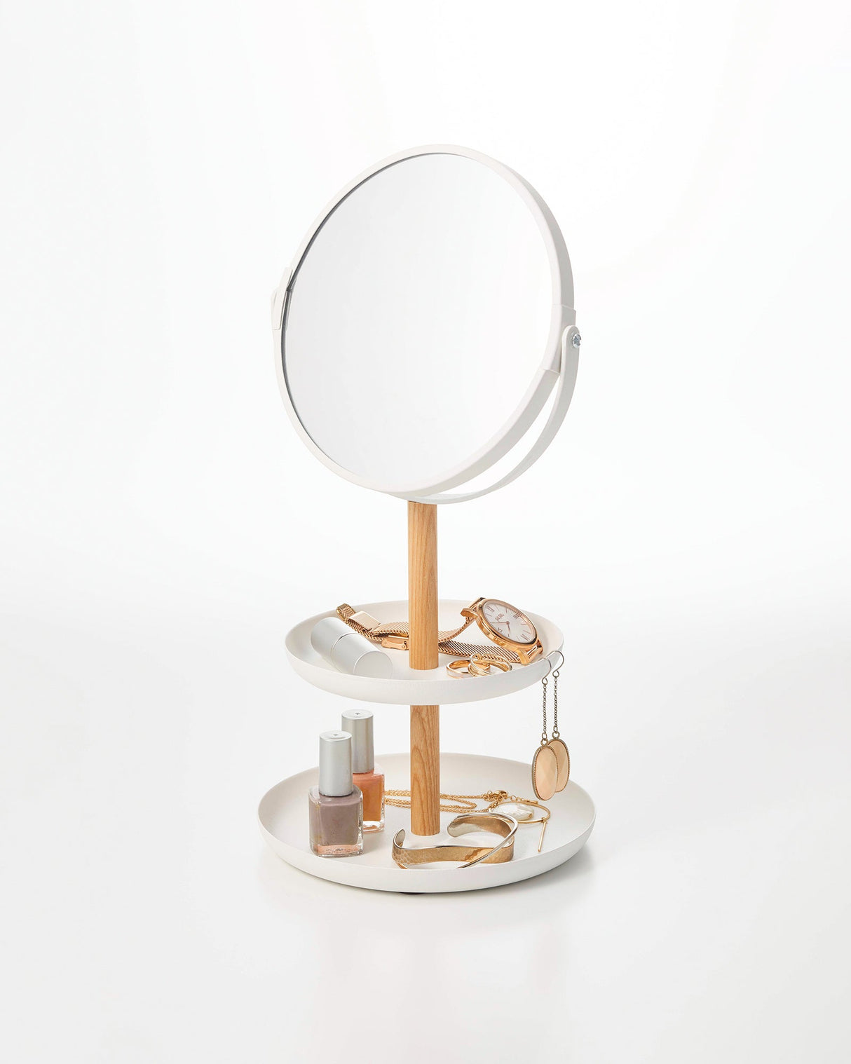 Two-Tier Jewelry Tray With Mirror - Steel + Wood from Yamazaki Home