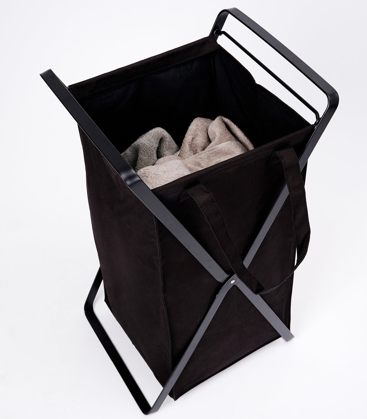 Laundry Hamper with Cotton Liner - Two Sizes - Steel + Cotton from Yamazaki Home