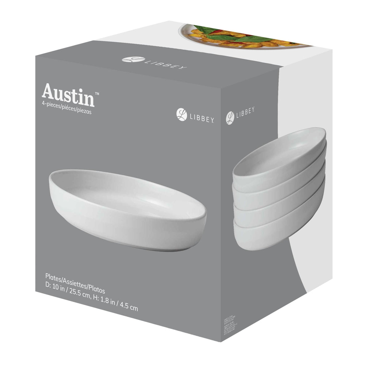 Libbey Austin 10-inch Porcelain Coupe Dinner Plate, Set of 4, White from Libbey