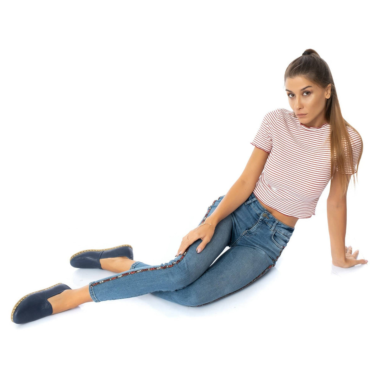 Women's Navy Slip On Shoes from Atlantis Handmade Shoes