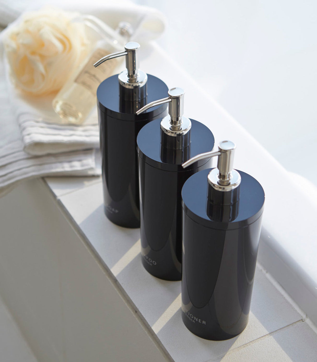 Round Dispenser Bundle - Shampoo, Conditioner, and Body Soap from Yamazaki Home