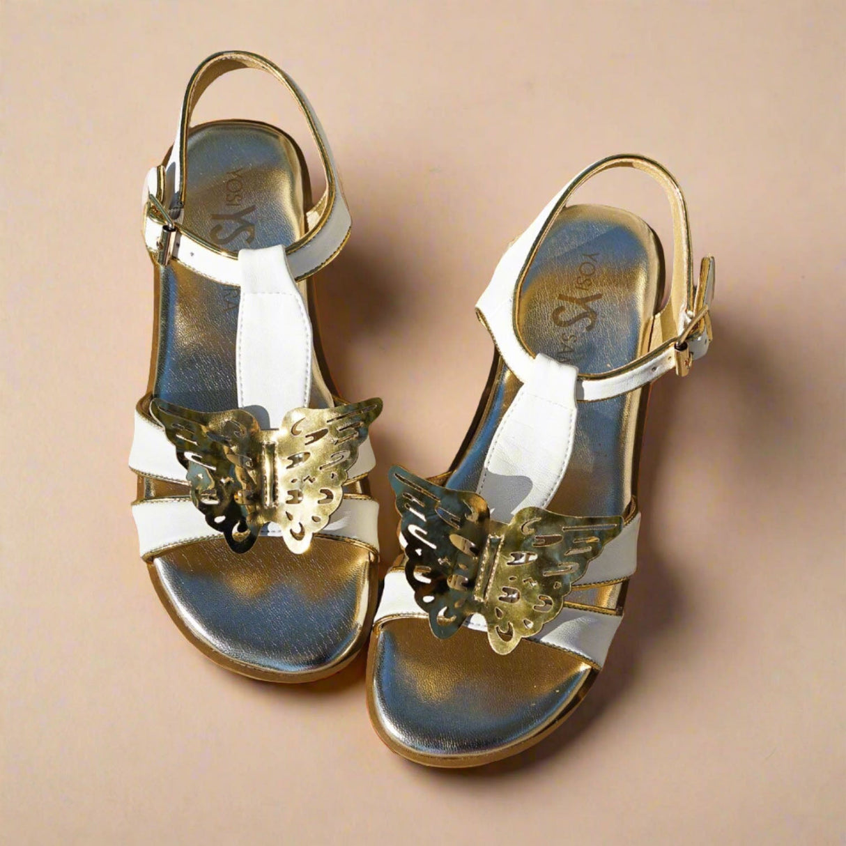 Miss Butterfly Sandal in White & Gold - Kids from Yosi Samra