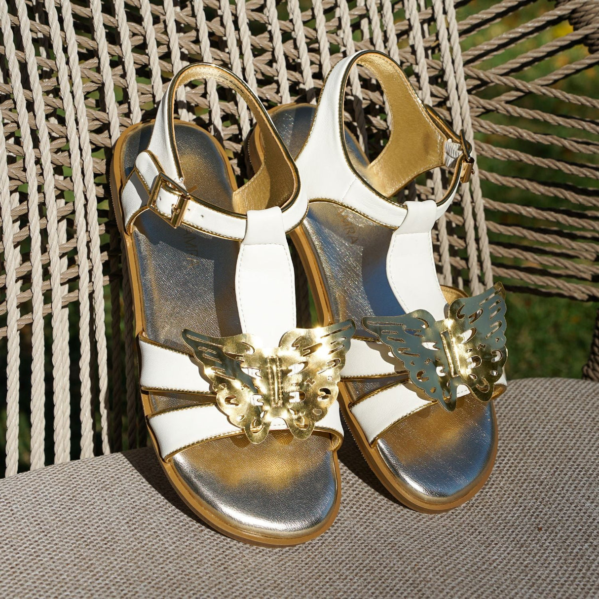 Miss Butterfly Sandal in White & Gold - Kids from Yosi Samra