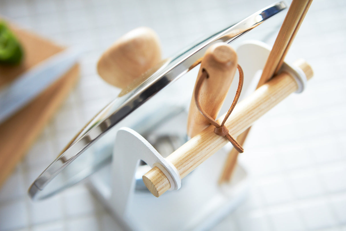 Lid & Ladle Stand - Steel + Wood from Yamazaki Home