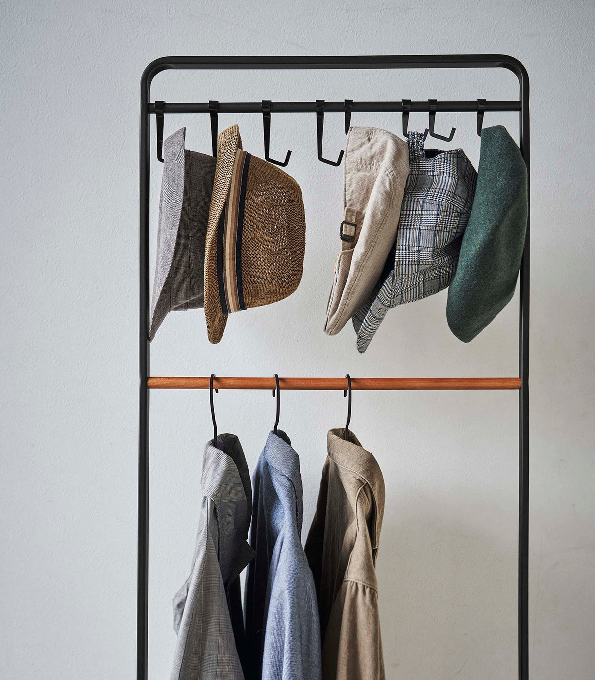 Coat Rack with Hat Storage (66" H)  - Steel + Wood from Yamazaki Home