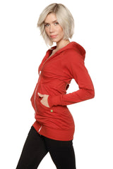 Zip-up Long Body Travel Hoodie Jacket (Cinnabar Red) from 4-rth