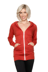Zip-up Long Body Travel Hoodie Jacket (Cinnabar Red) from 4-rth