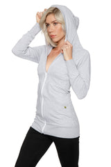 Zip-up Long Body Travel Hoodie Jacket (Heather Grey) from 4-rth