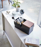 Makeup Organizer with Mirror - Steel + Wood from Yamazaki Home