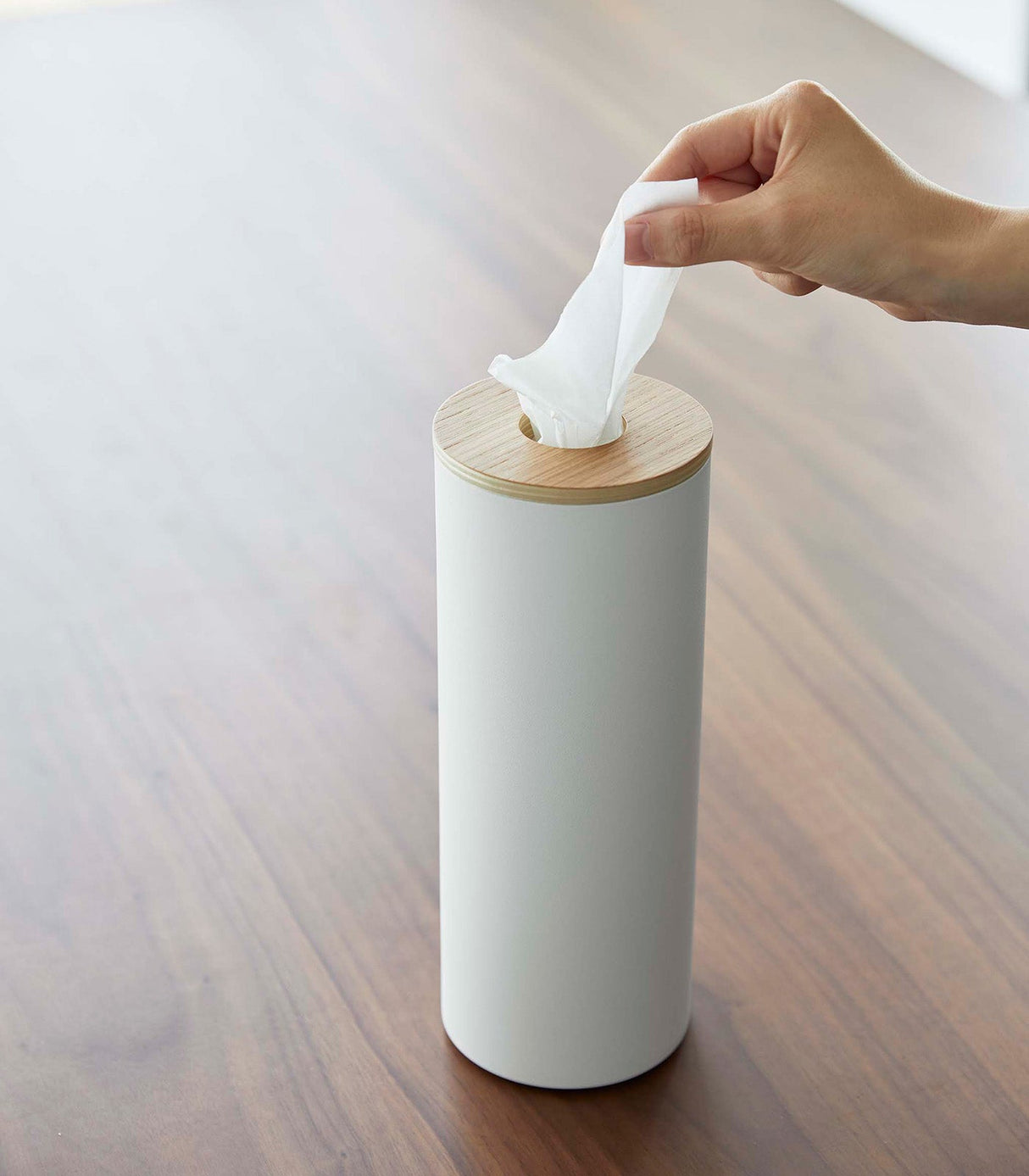 Round Tissue Case - Steel + Wood from Yamazaki Home