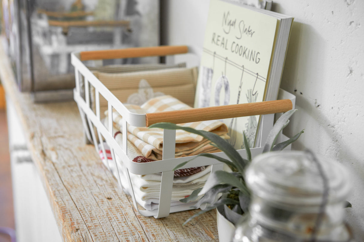 Storage Basket - Two Sizes - Steel + Wood from Yamazaki Home